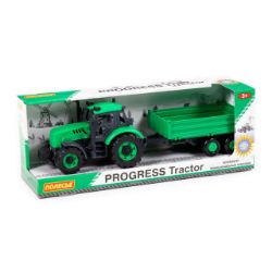 Изображение Трактор "Прогресс" с бортовым прицепом  (зелёный) (в коробке), арт.91260